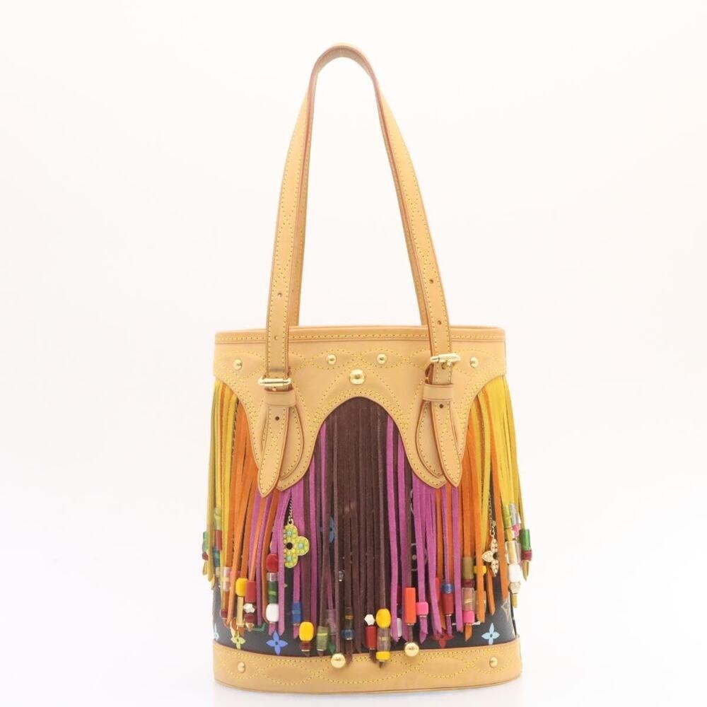 Louis Vuitton Monogram Multicolor Fringe Bucket Tote Bag Black